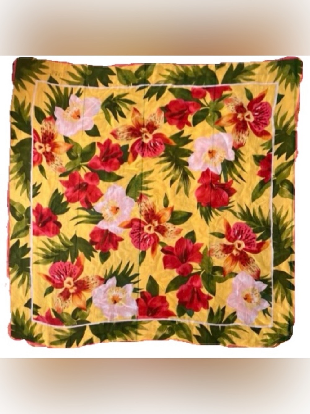 2/$30 Echo Club 7 Bright Floral Vintage Hand Turned 35” Square Scarf